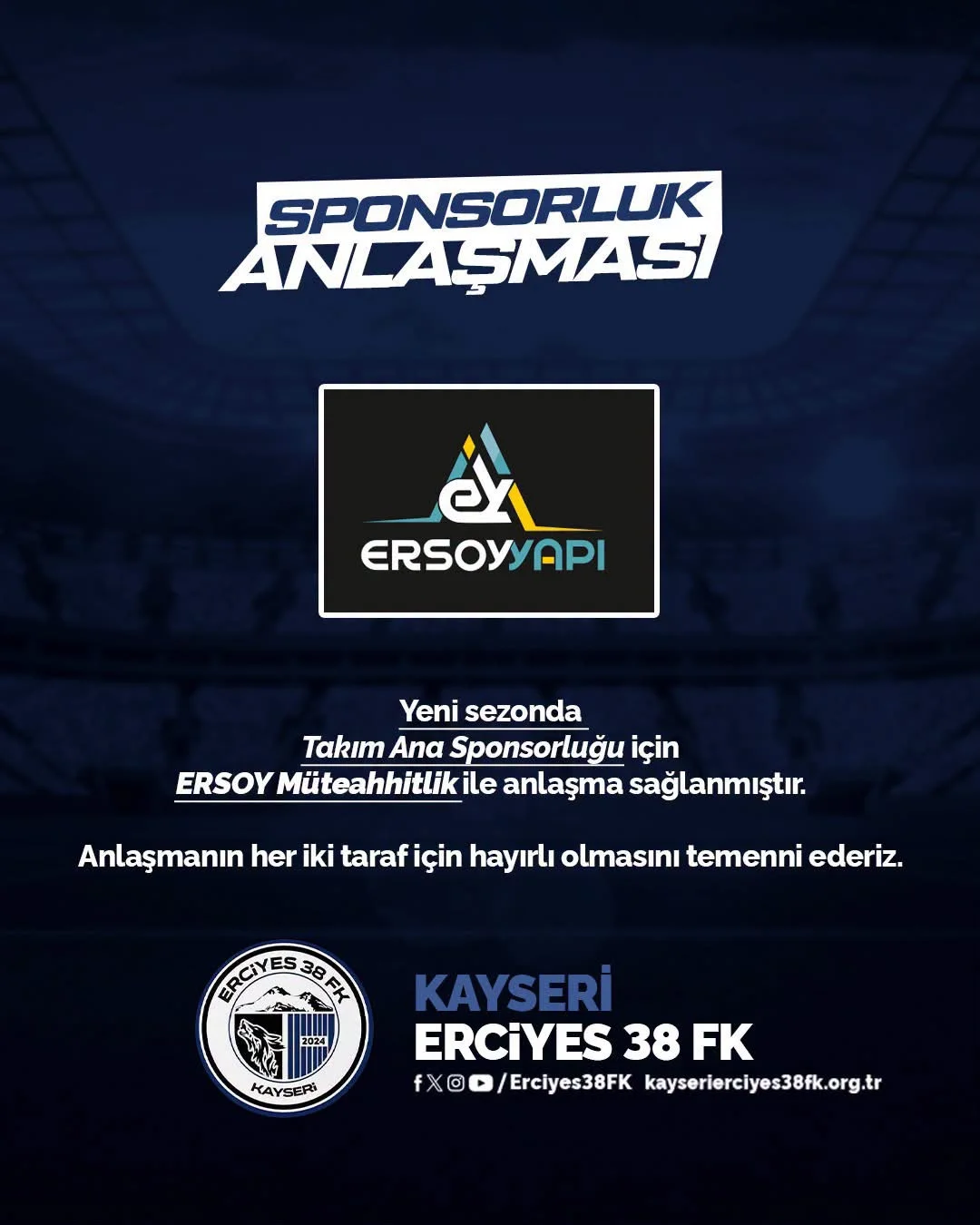 Erciyes 38 FK, ana sponsorluk için Ersoy Yapı ile anlaştı